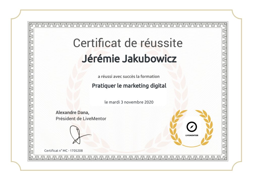 Certification LiveMentor - rapport alternance
