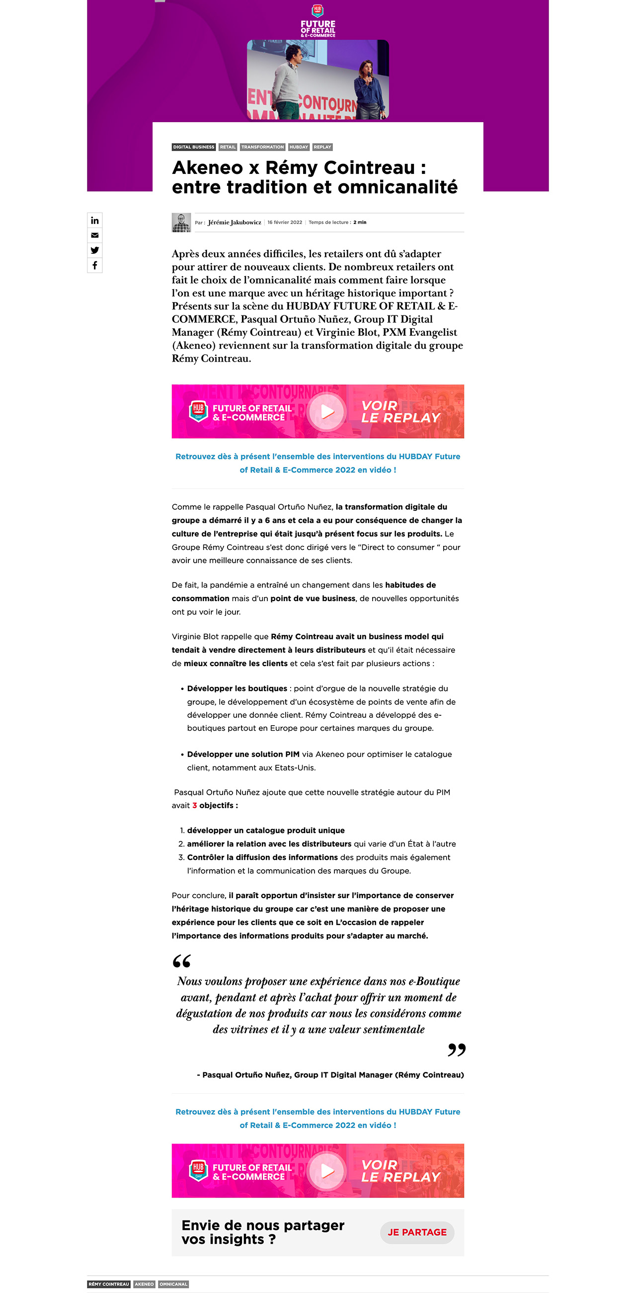 Article - Akeneo x Rémy Cointreau _ entre tradition et omnicanalité - HUB Insti_ - hubinstitute