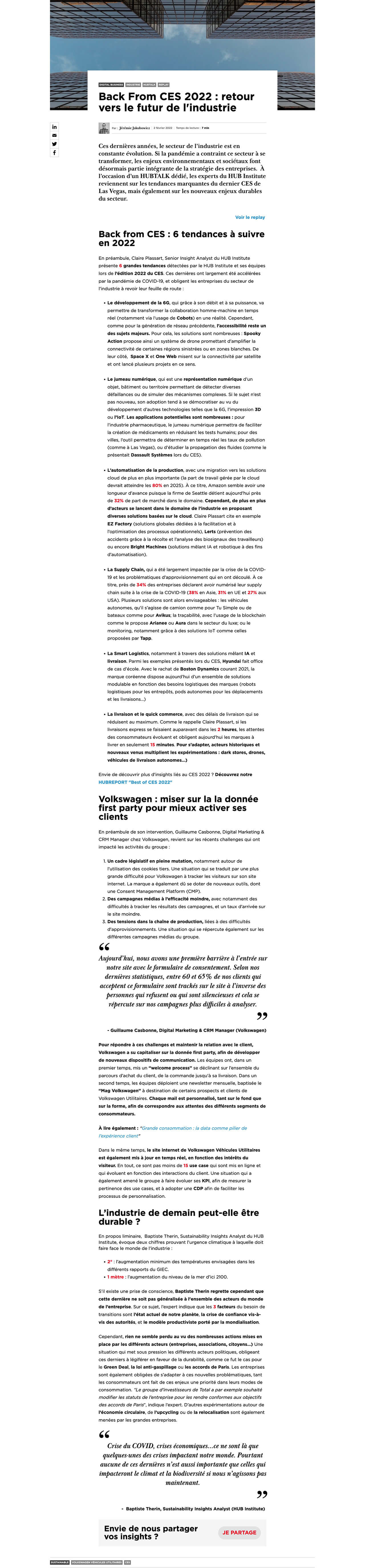 Article - Back From CES 2022 _ retour vers le futur de l'industrie - HUB Instit_ - hubinstitute