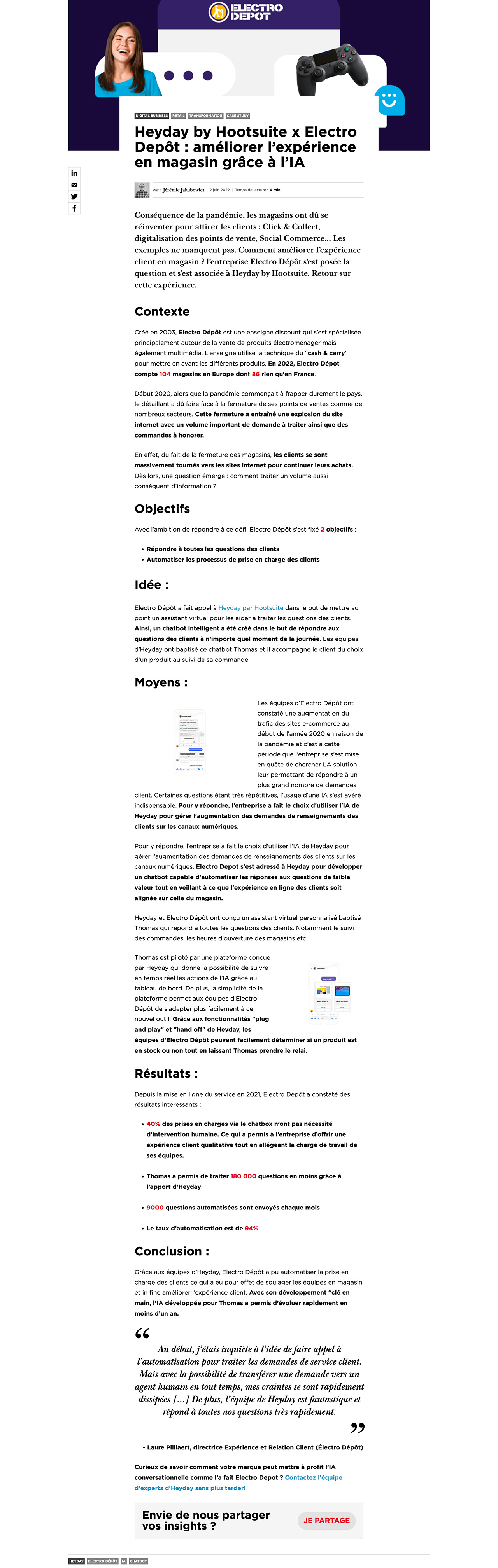 Article - Heyday by Hootsuite x Electro Depôt _ améliorer l’expérience en magas_ - hubinstitute