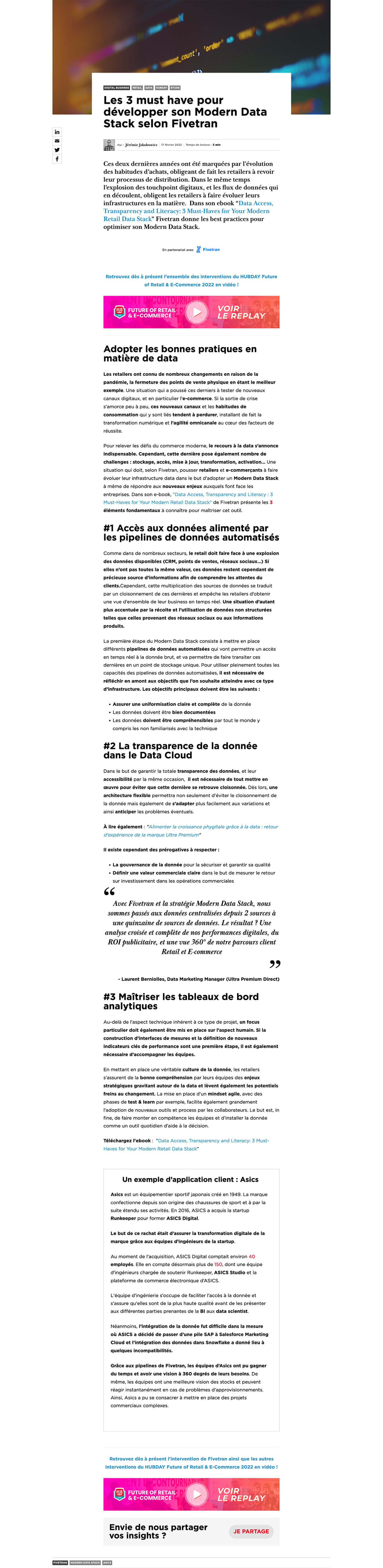 Article- Les 3 must have pour développer son Modern Data Stack selon Fivetran _ - hubinstitute