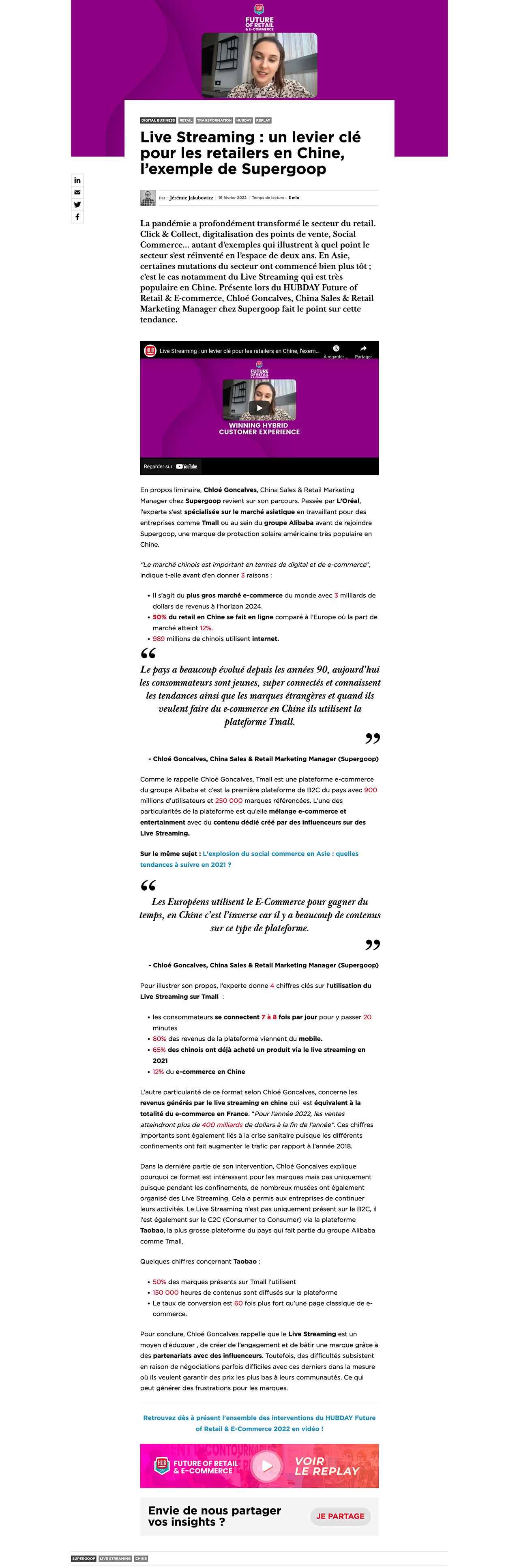 Article- Live Streaming _ un levier clé pour les retailers en Chine, l’exemple_ - hubinstitute