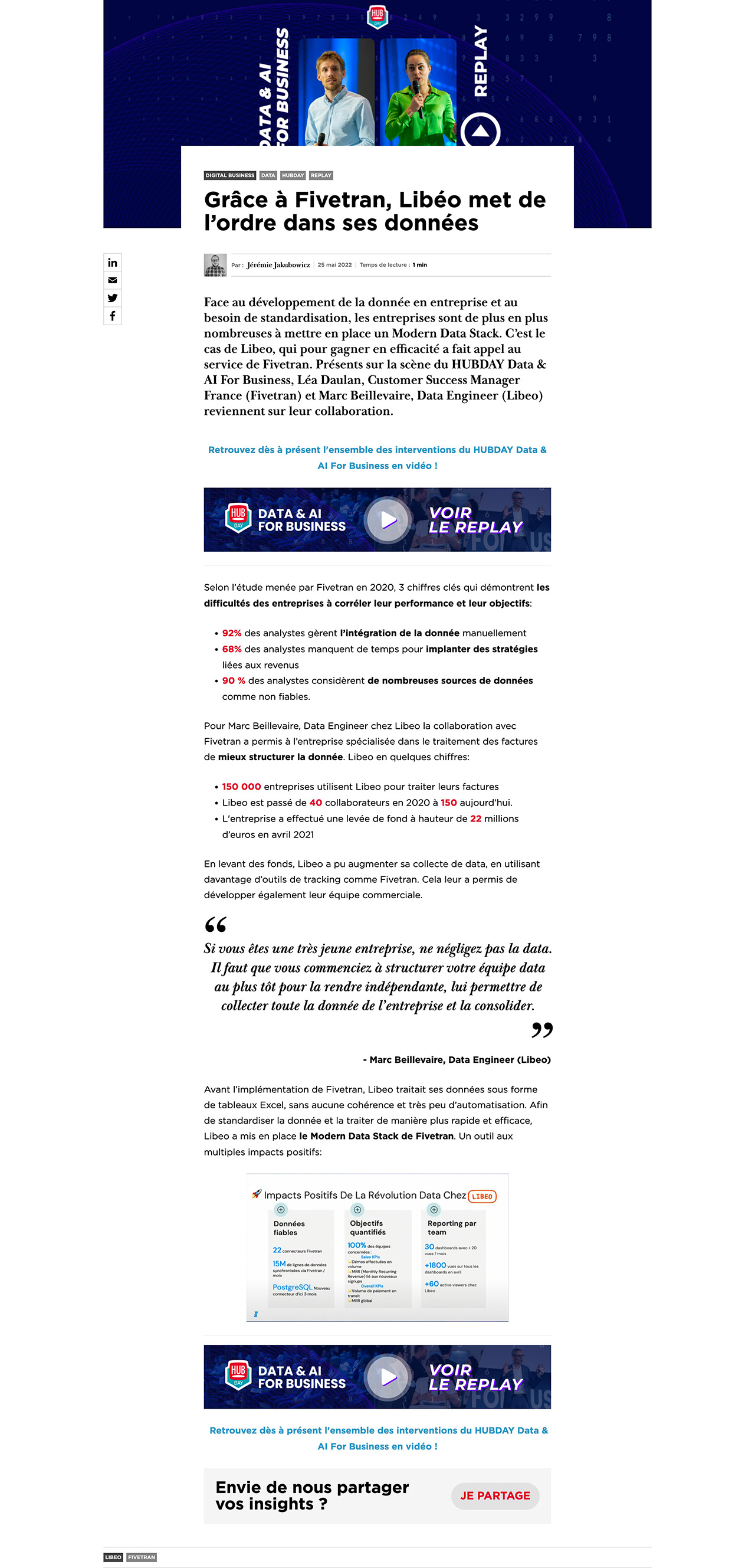 Article - Grâce à Fivetran, Libéo met de l’ordre dans ses données - HUB Institu_ - hubinstitute