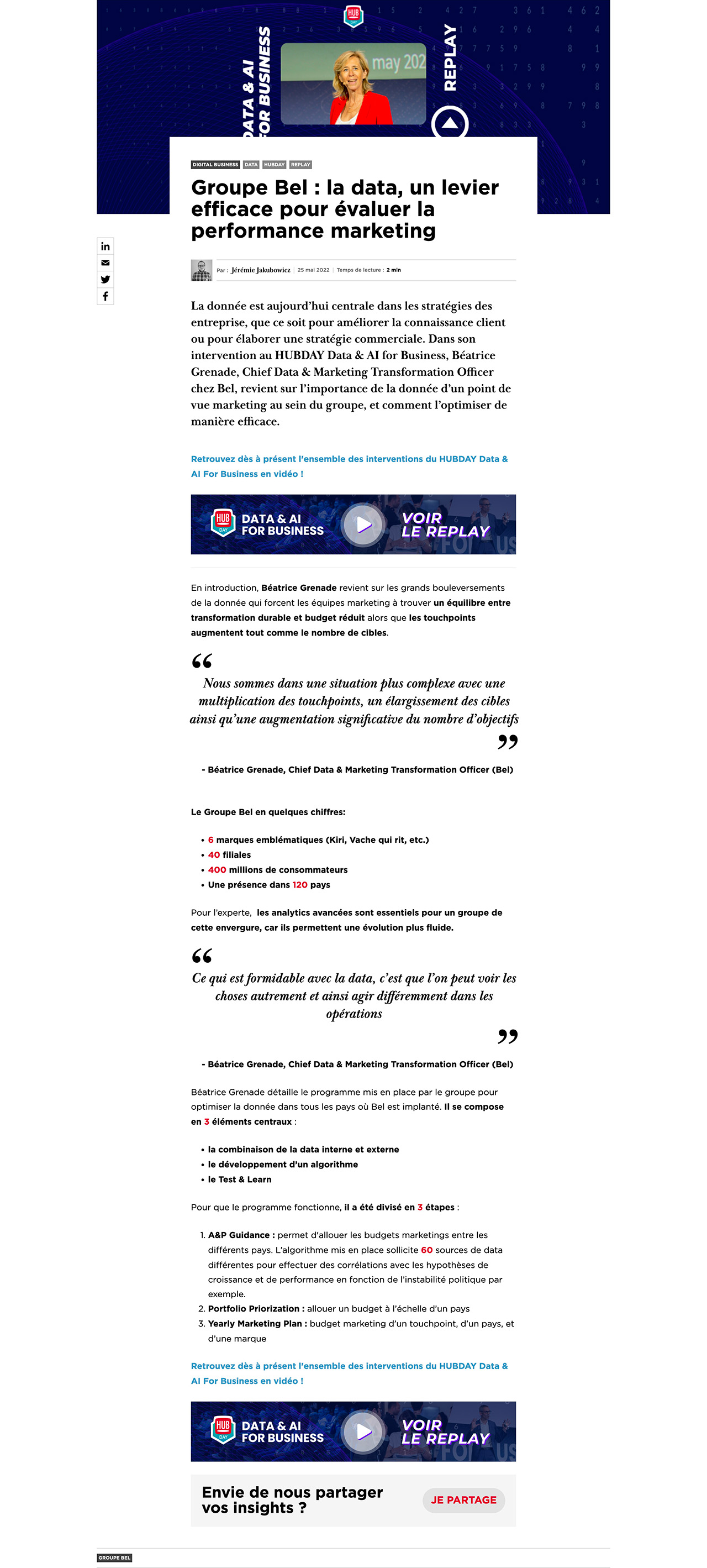 Article - Groupe Bel _ la data, un levier efficace pour évaluer la performance _ - hubinstitute