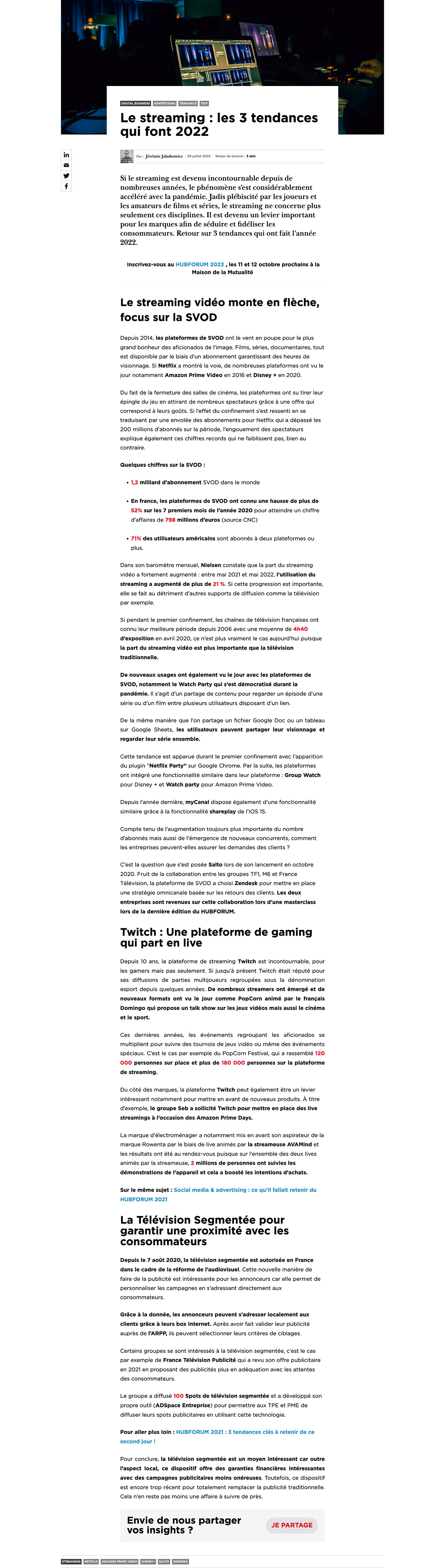 Articles - Le streaming _ les 3 tendances qui font 2022 - HUB Institute - Digita_ - hubinstitute