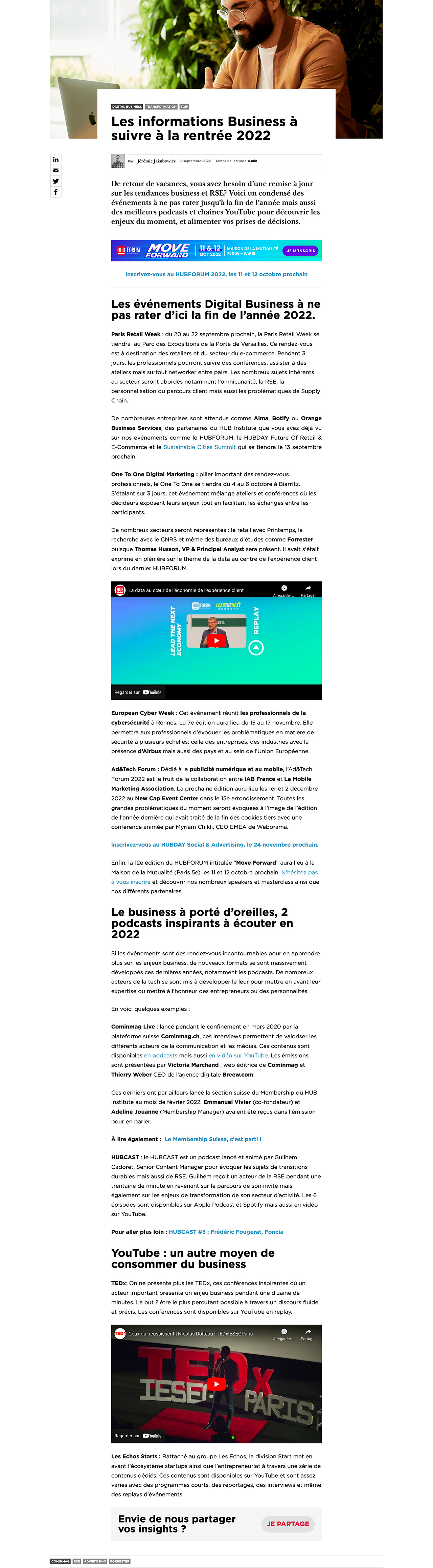 Article - Les informations Business à suivre à la rentrée 2022 - HUB Institute _ - hubinstitute